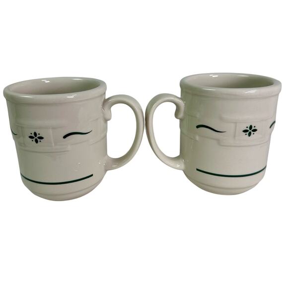 Longaberger Pottery VTG Set 2 Woven Traditions Heritage Green & Ivory Mugs READ - Picture 3 of 10